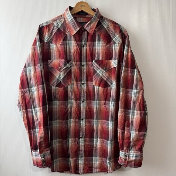 Pendleton Pearl Snap Frontier Western Shirt Men’s Sz L Red Plaid - Picture 1 of 12